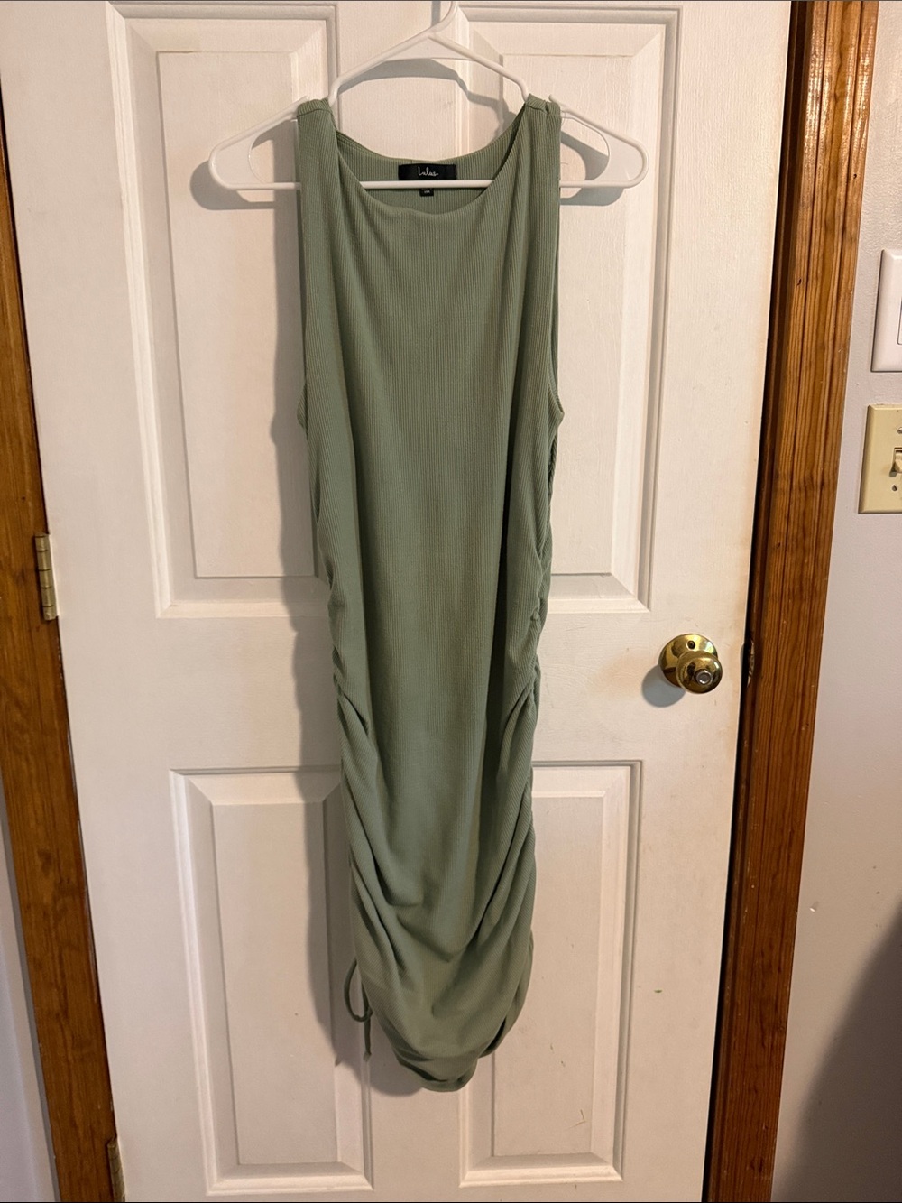 Lulu's Sage Green Sleeveless Ruched Maxi Dress